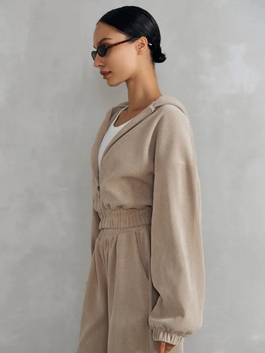 Liber Autumn women's solid color long-sleeved cardigan two-piece suit