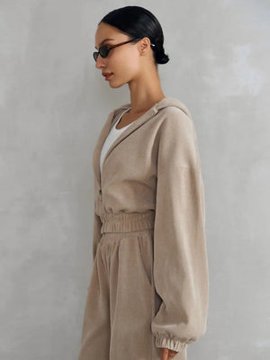 Liber Autumn women's solid color long-sleeved cardigan two-piece suit