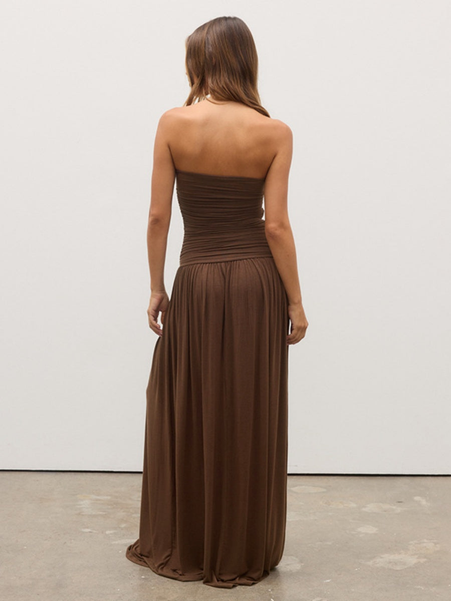 Strapless Gathered Long Dress