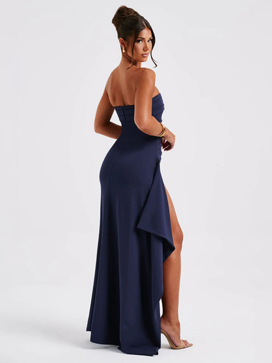 One-shoulder Collar Tube Top Sexy Backless High Fork Maxi Dresses