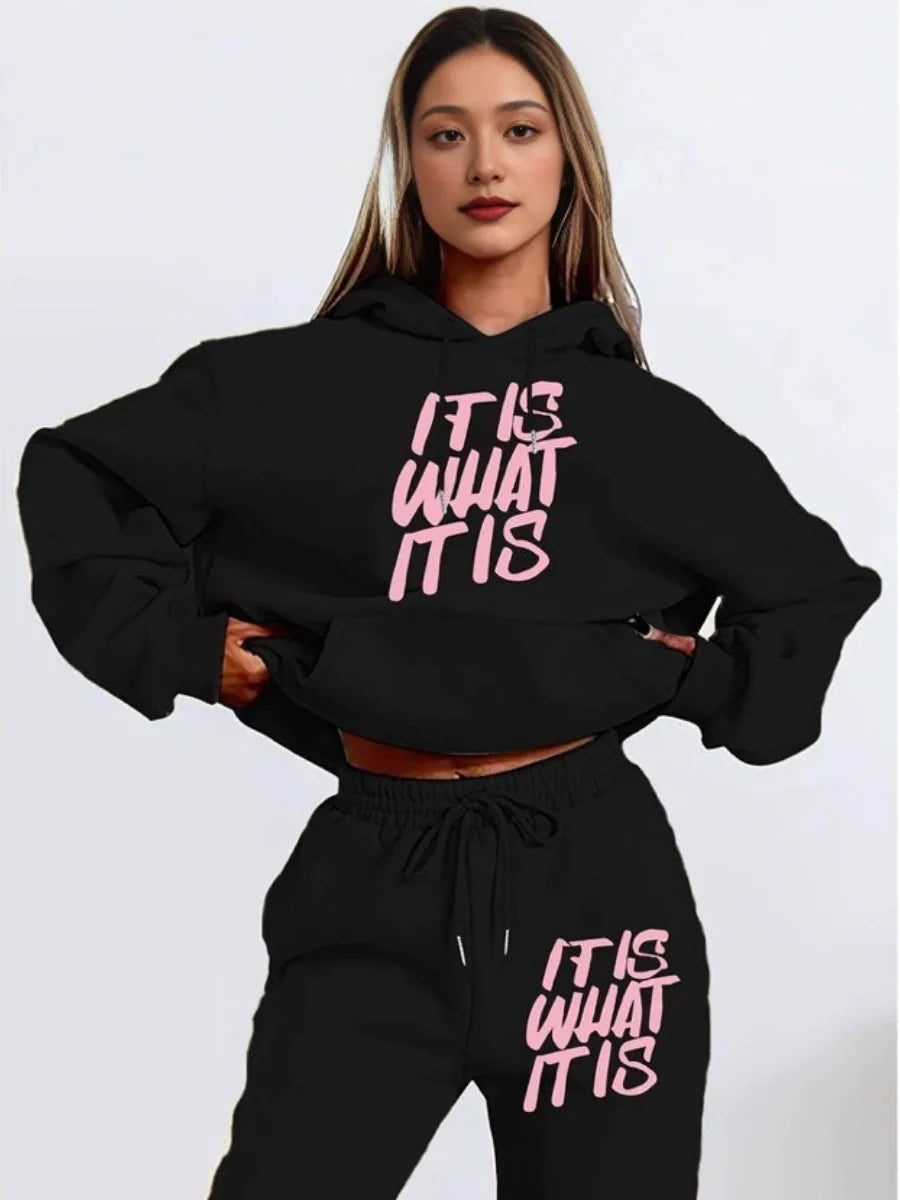 Printed Letter Leisure Hoodies Sweatpants 2-piece Sets