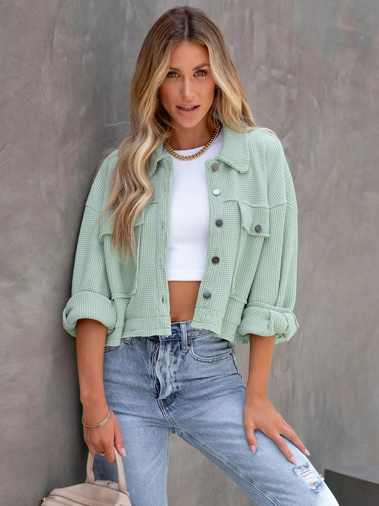 Liber Autumn Women's Buttons, Pocket Solid Color Short Jackets