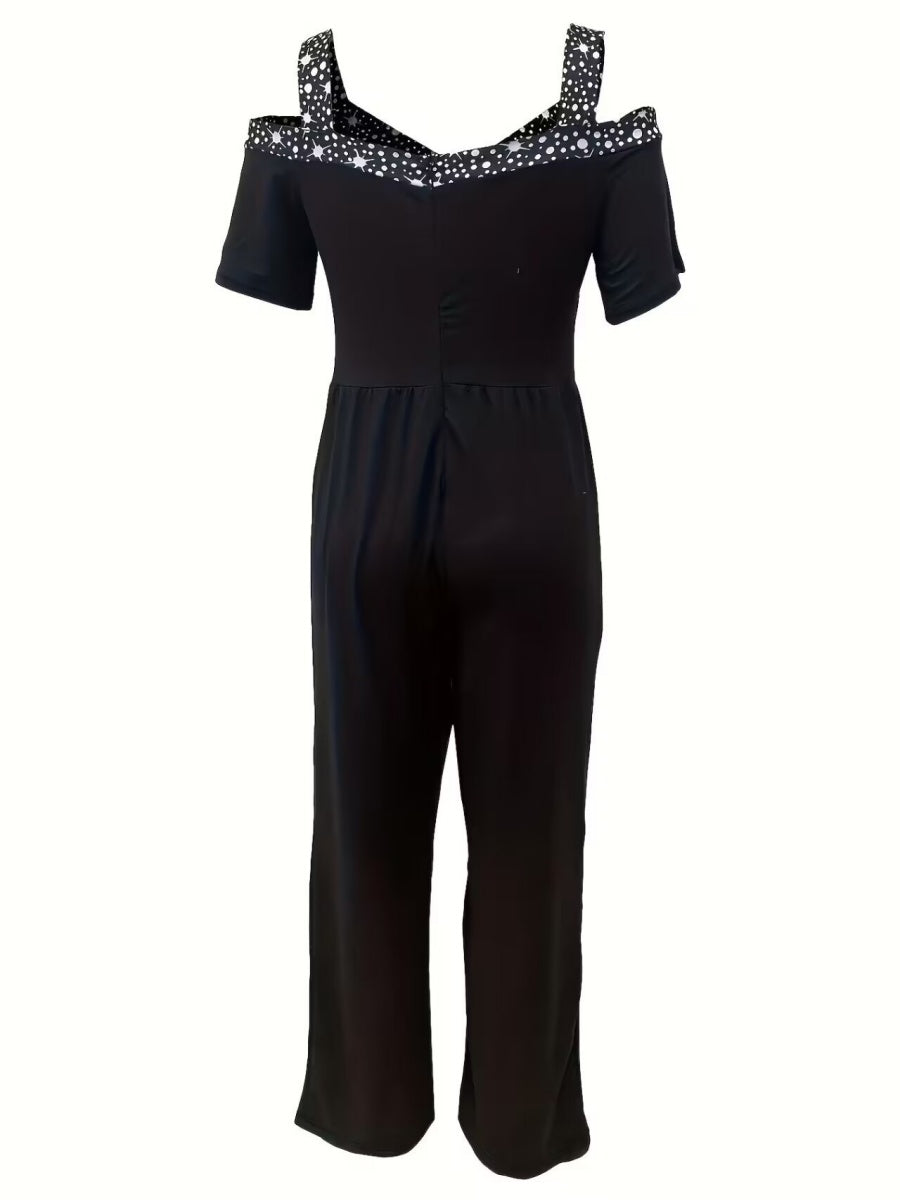Polka Dot Print Off-shoulder Wide Leg Jumpsuits