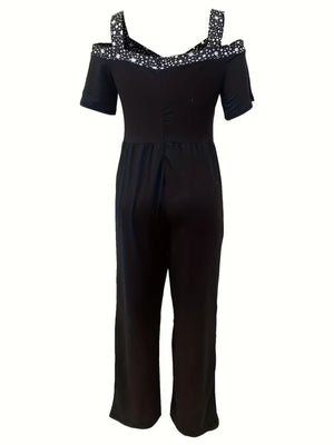 Polka Dot Print Off-shoulder Wide Leg Jumpsuits