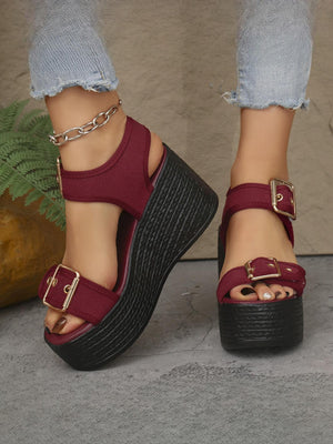 Metal Buckle Vacation Wedge Platform Sandals