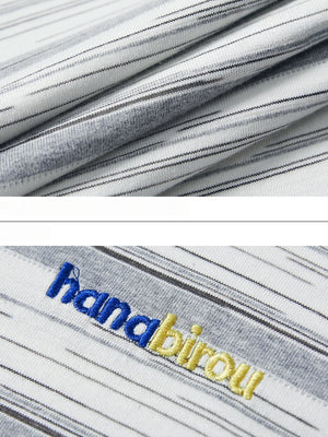 Color-blocked Stripes Letter Applique T-shirts