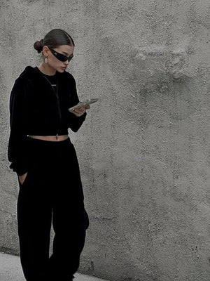 Liber Autumn women's solid color zipper clothing Sweatshirts&Hoodies Long sleeve cardigan two piece set