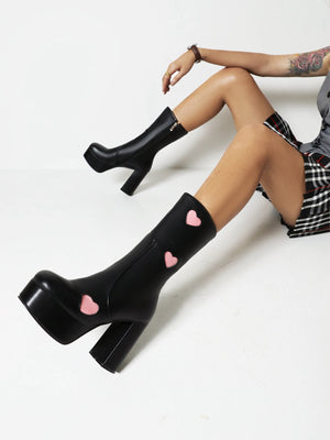 Heart-shaped Platform Mid-calf Boots