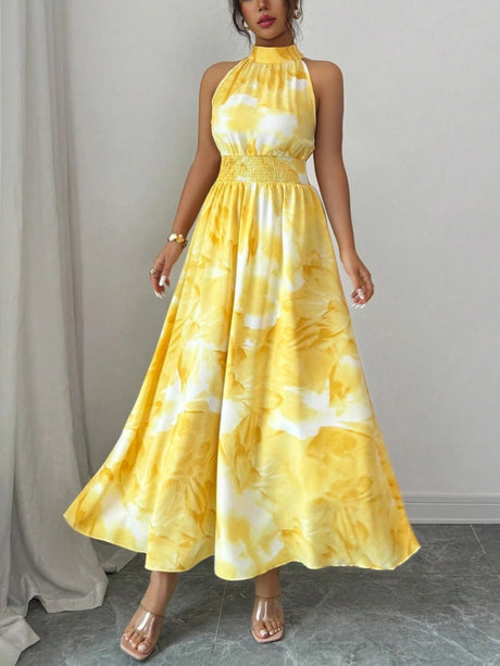 Printed Halter Sleeveless Vacation And Leisure Maxi Dresses