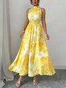 Printed Halter Sleeveless Vacation And Leisure Maxi Dresses