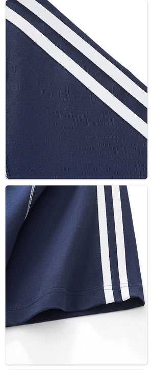 Hasselblad Stripes Short Sleeves Pants Color-blocked Set
