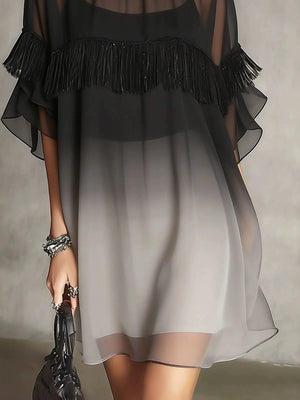 European And American Style Short-sleeved Mini Dress With Ruffled Trim