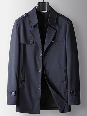 Business Notch-Lapel Single-Breasted Mid-Length Trench Coat