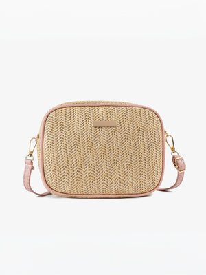 Holiday Straw Woven Oval Crossbody Bag