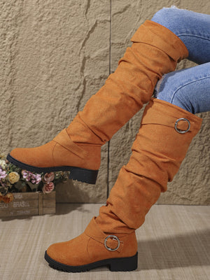 Pleated High Boots With Buckle