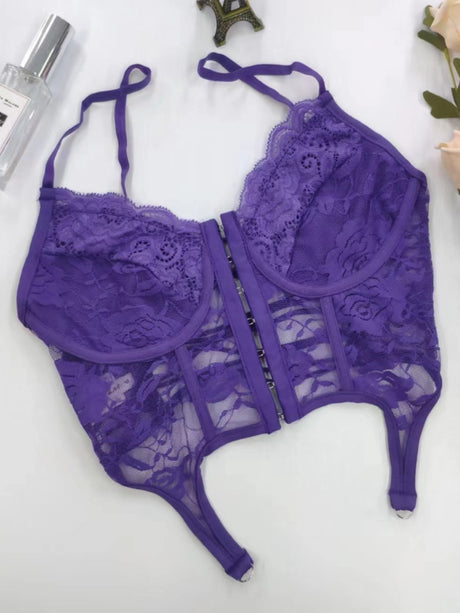 Lace See-through Backless Cross Straps Bra Irregular Tank Tops&Camis