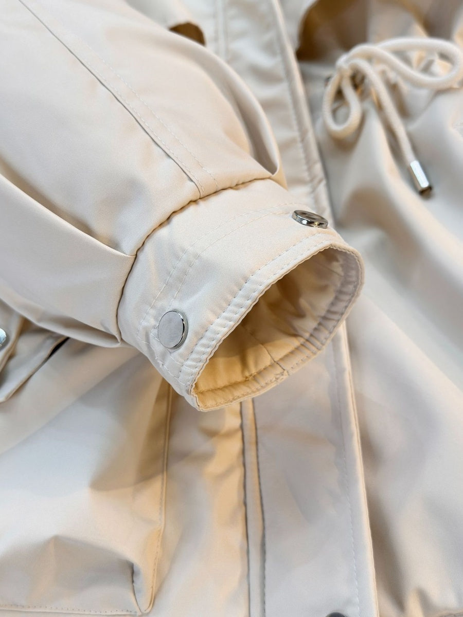 Parka With Fur Collar Drawstring Waist Pocket Casual Cotton-padded Jackets/down Jackets