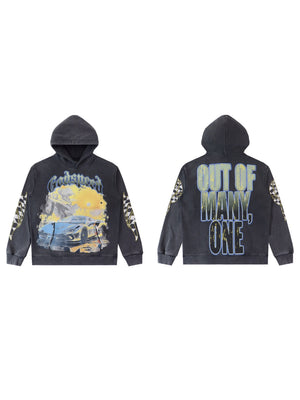 Rock Washed And Aged Letter Print Hoodies