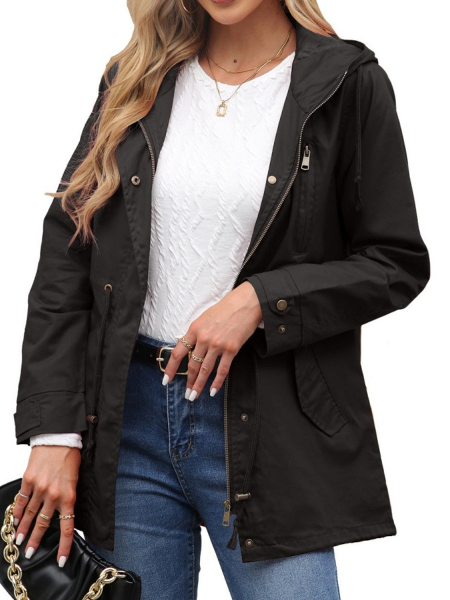 Cotton Loose Solid Color Pocket Hooded Jackets