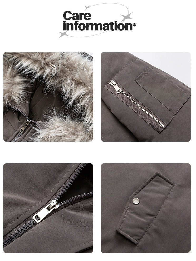 Thickening Keep Warm Fur Collar Black Short Parker Coat