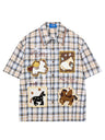 Cartoon Embroidery Plaid Loose-fit Shirts
