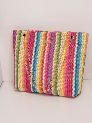 Colorful Straw Tote Bag For Vacation
