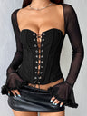 Mesh Splicing Fishbone With Straps Strapless Top