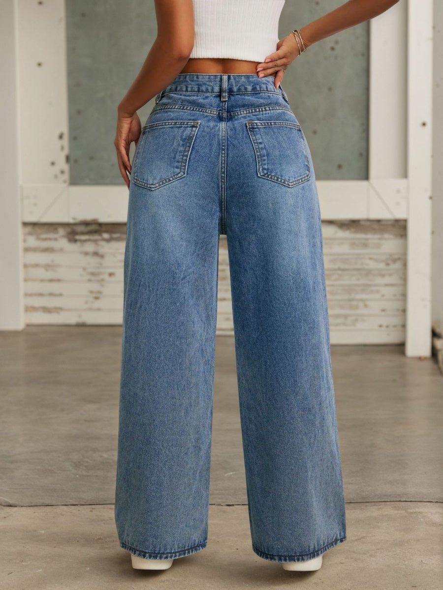 High-waisted, Loose-fitting, Slimming Straight-leg Beaded Jeans