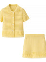 Tassel Knitting Short-sleeved Jacket High-waisted Mini Skirt 2-piece Sets