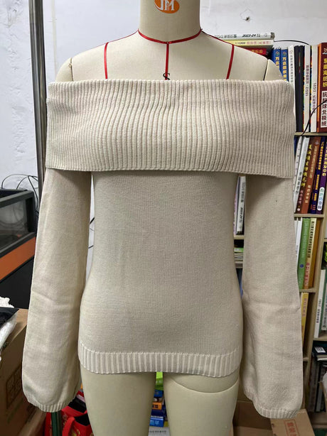 Off-the-shoulder Slim-fit Fashionable Sexy Knitted Long-sleeved Backless Sweater