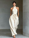 Lace-up Linen Cross-strap Wide-leg Jumpsuit