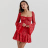 New Lace Flared Sleeve Strapless Dress