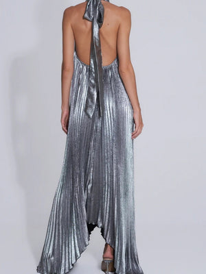 Crimp Metallic Feeling Ribbon Reunion Maxi Dresses