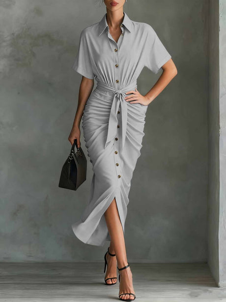 Shirt Dress Lace Up Grace Temperament Maxi Dresses