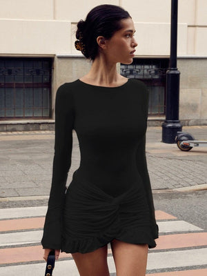 Liber Spring Women's Pleated Solid Color Mini&Short Dresses