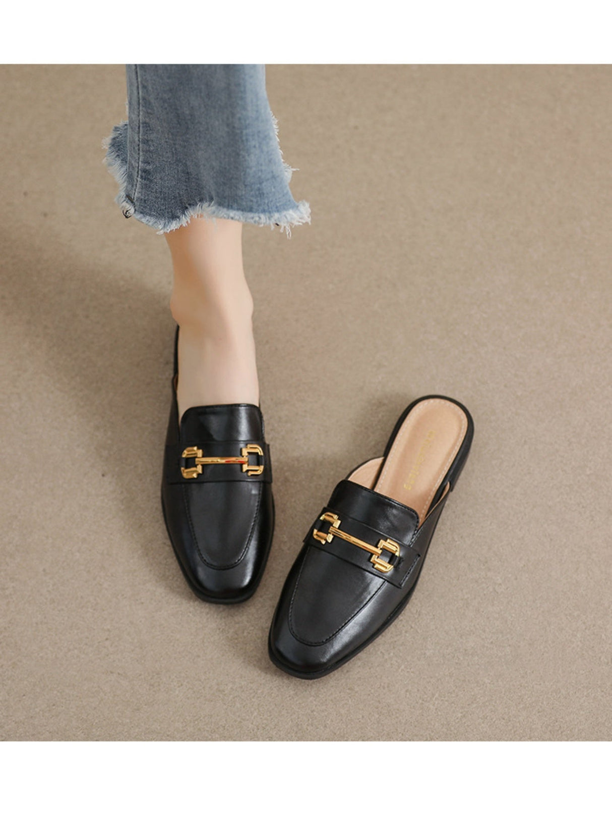Liber Spring and Autumn Metal Buckle Holster Ladies Flat Shoes