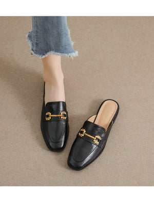 Liber Spring and Autumn Metal Buckle Holster Ladies Flat Shoes