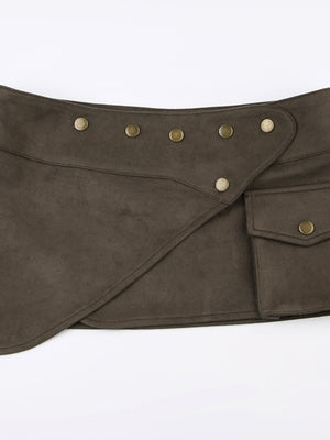 Suede Irregular Rivet Decoration Pocket Low-rise Skirts