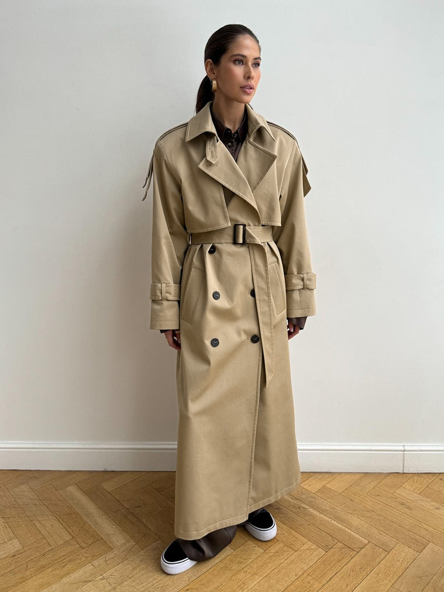 Pure Cotton Retro Loose Belted Trench Coat