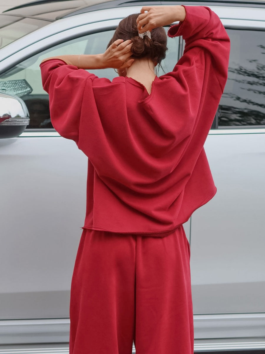 Pullover Sweatshirt Pants Loose Sporty Two-piece Suit