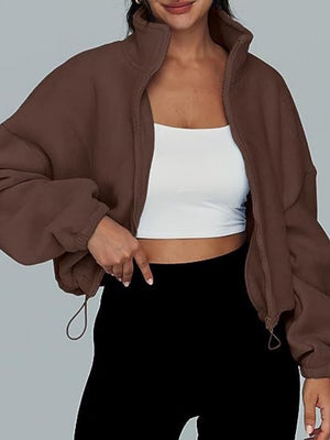 Liber Autumn Women's Zipper Solid Color Drawstring Jackets