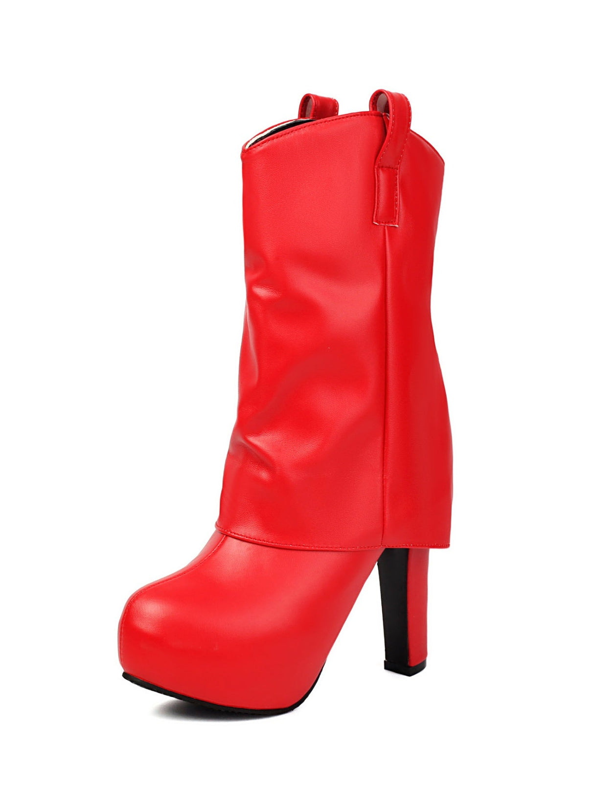 Patchwork Pleated High-heeled Mid-calf Women's Boots
