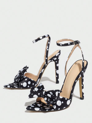 Sweet Color-blocked Polka Dot Bow High-heeled Sandals