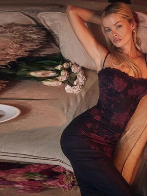 【SHIP AS USUAL】Suspenders Trim Hip-hugging Lace Maxi Dresses