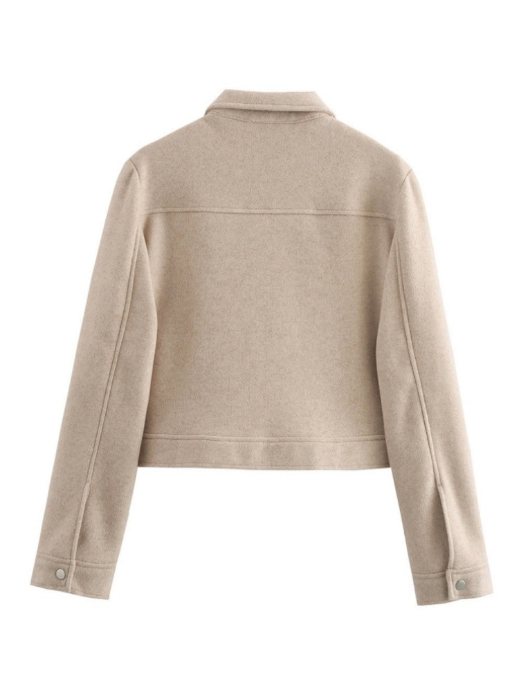 Zipper Lapel Simple Fashion Long-sleeved Short Jacket Suit Jacket Top