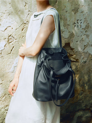 Straight-on Small And Soft Bucket Bag, Large Size, Top-grain Cowhide, Shoulder Bag, Large Capacity Tote Bag For Women.