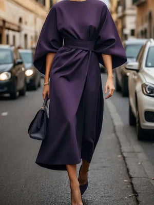 Batwing Sleeves Round Neck Tie High-waisted And Slimming Maxi Dresses