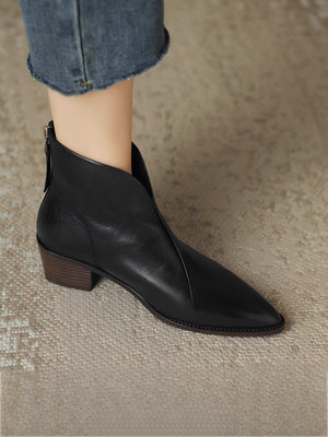 Solid Color Retro Pointed Toe Women's Boots