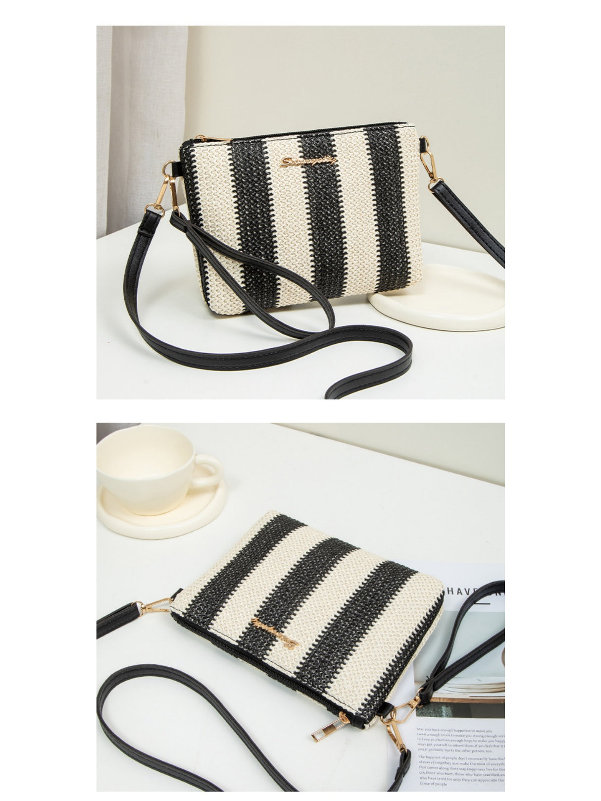 Resort Striped Straw Crossbody Bag