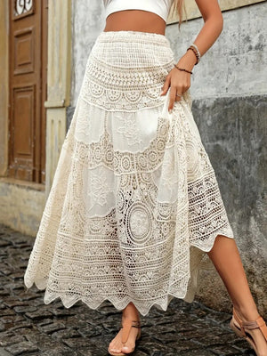 Crocheted Openwork Beach Skirt A-line Midi Skirt Beachwear